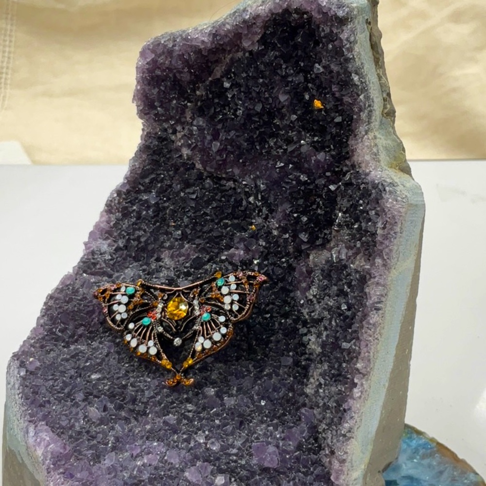 Copper Butterfly Brooch Coated/W Molybdenum Featuring Sparkling Crystal Accents - Picture 5 of 7